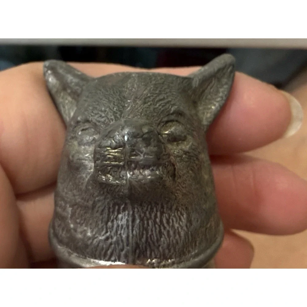 Vintage Silver Plated Fox Wolf Head‎ Stirrup Cup / Barware Shot Glass 3.5